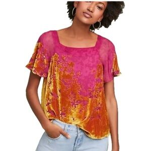 Anthropologie Tops | Maeve Velvet Burnout
Blouse | Color: Gold/Pink Sz XS